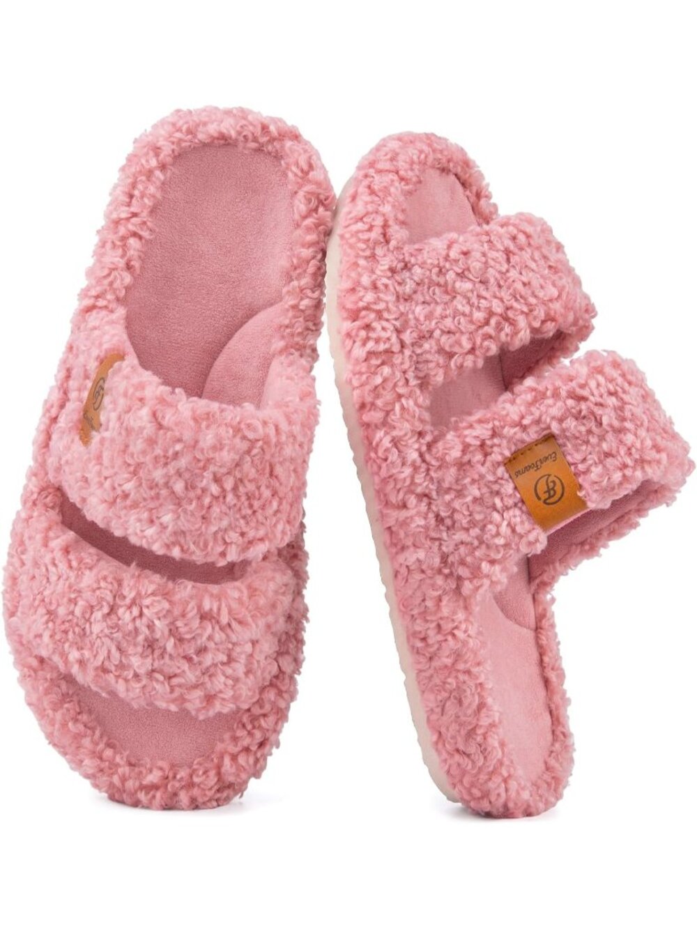 Women Dusty Rose Polyester Fuzzy Open-toe Memory Foam Indoor House Shoe Slippers